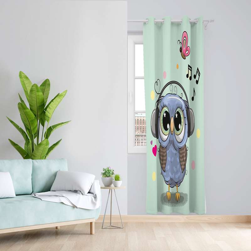 پرده طرح کودک جغد مدل مخمل پانچی کد 1374 z سایز 140x200 سانتی متر