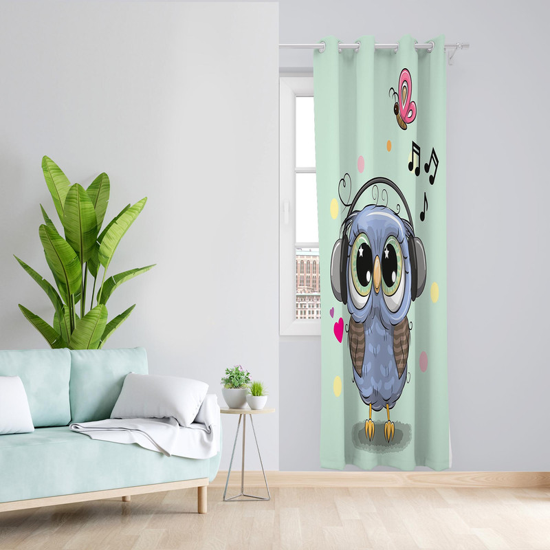 پرده طرح کودک جغد مدل مخمل پانچی کد 1374 z سایز 140x200 سانتی متر
