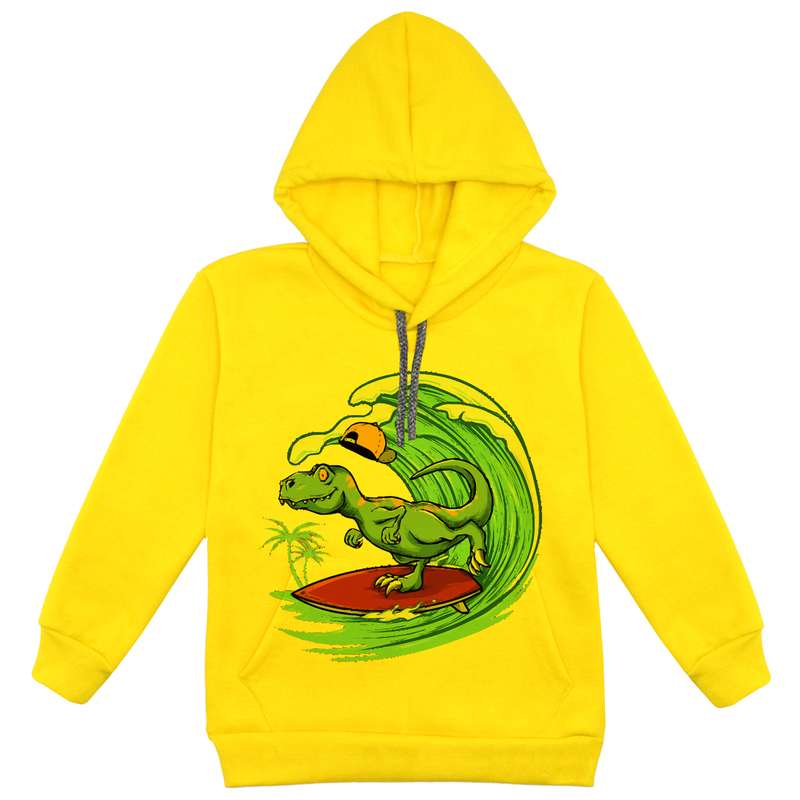 هودی پسرانه مدل دانیاسور موج سوار F49 رنگ زرد