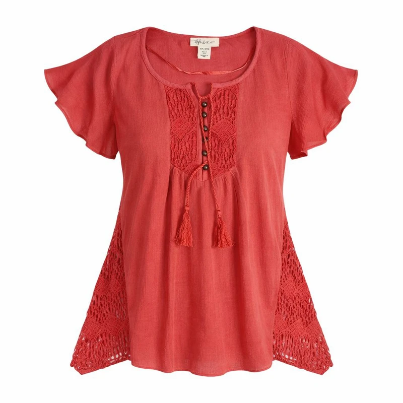 بلوز آستین کوتاه یقه گرد زنانه مدل هندو