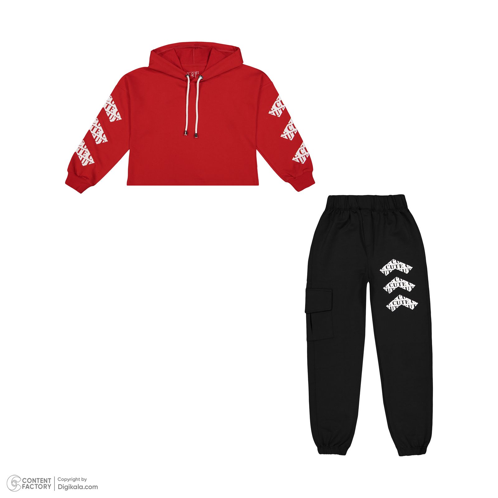 ست هودی و شلوار دخترانه سون پون مدل 1250 رنگ قرمز -  - 2