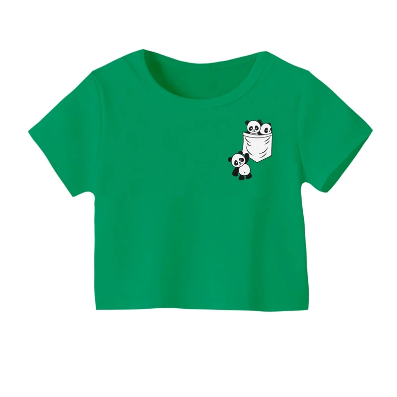 کراپ‌ تی‌شرت آستین کوتاه زنانه مدل پاندا اویزون