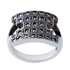 انگشتر نقره زنانه مدل بازرگانی میلادی فول نگین مارکازیت سیاه قلم  بدون ریزش کد AW_359