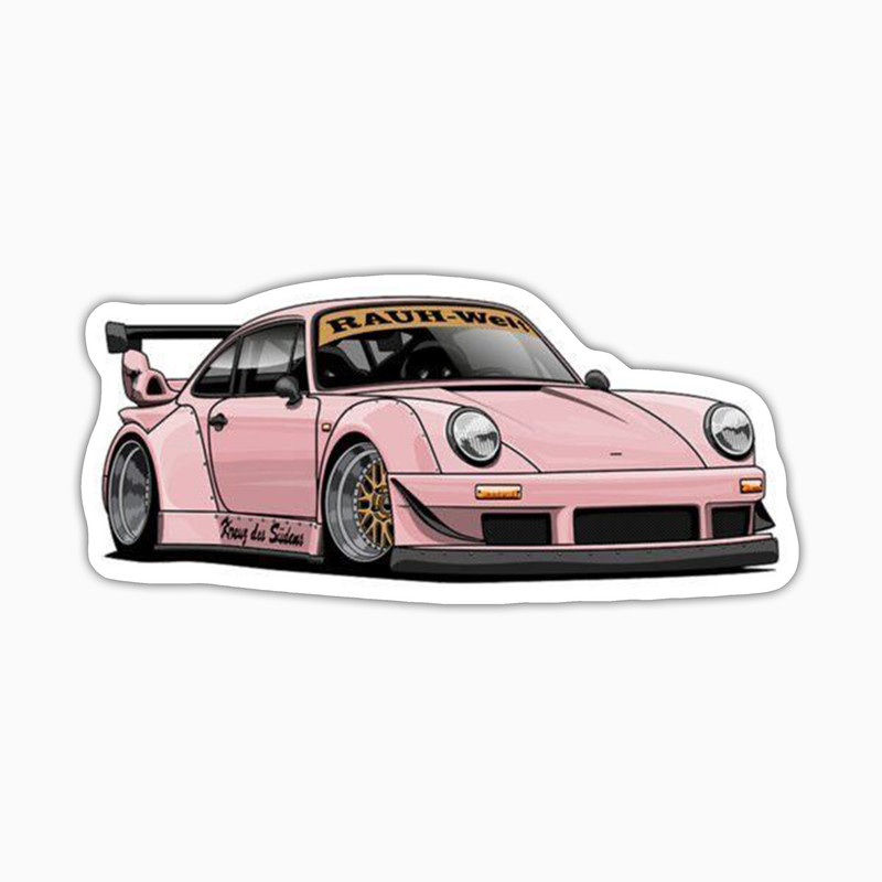 استیکر لپ تاپ و موبایل بووم طرح ماشین مدل Porsche صورتی کد UV050