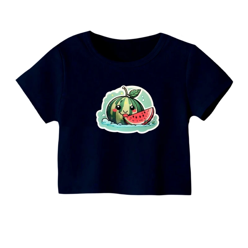 کراپ‌ تی‌شرت آستین کوتاه زنانه مدل هندوانه یلدایی کد 73