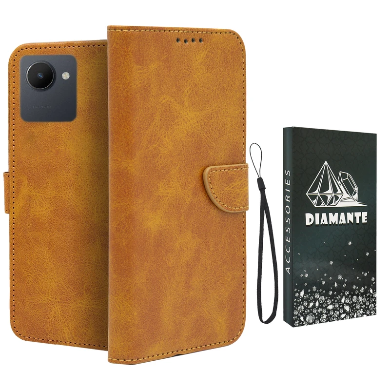 کیف کلاسوری دیامانته مدل Scusa Bk مناسب برای گوشی موبایل ریلمی C30s به همراه بند آویز