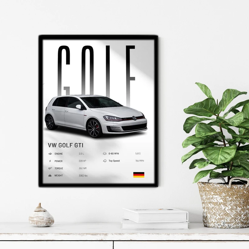 تابلو آتریسا طرح ماشین فولکس گلف GTI مدل ATC108 فریم مشکی