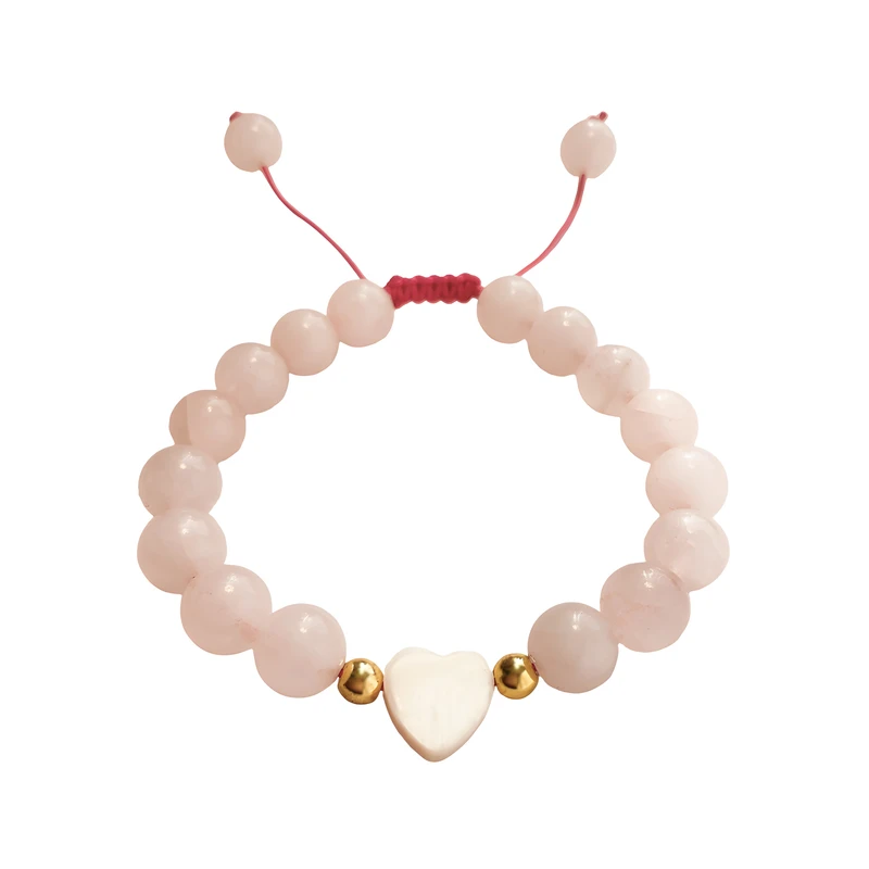 دستبند زنانه مدل رزکوارتز و صدف قلب