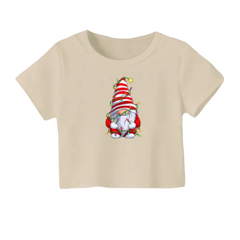 کراپ‌ تی‌شرت آستین کوتاه زنانه مدل بابانوئل کریسمس کد 46