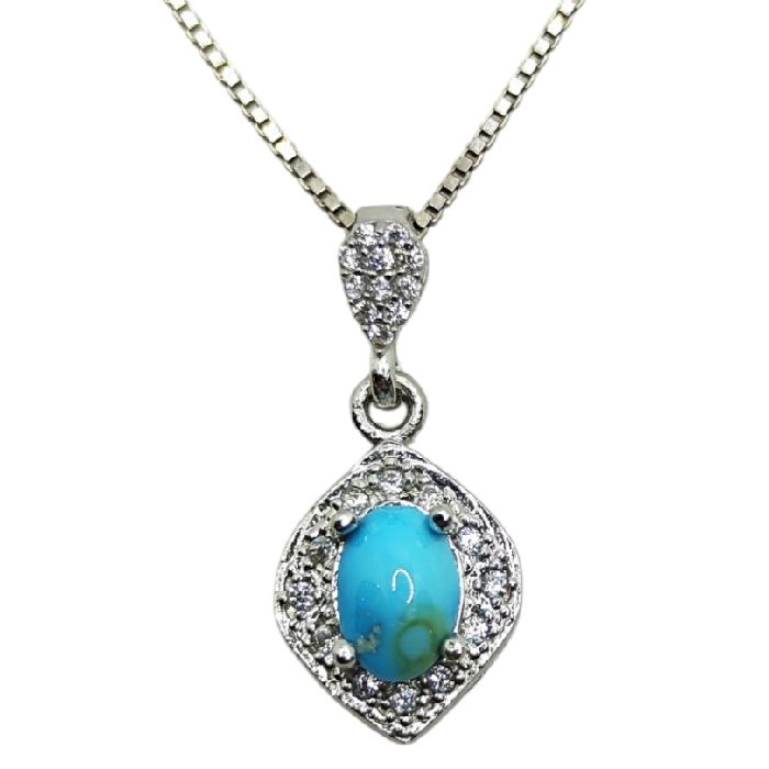 گردنبند نقره زنانه مدل سنگ فیروزه نیشابور آبکاری رادیوم کد 64005 -  - 6