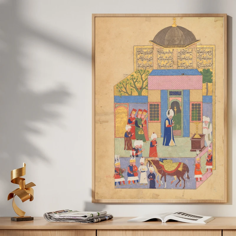 تابلو طرح نگارگری سفر سلطان مدل G00129 فریم کرم روشن