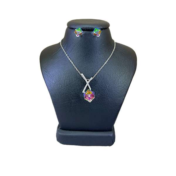 نیم ست نقره زنانه سواروسکی مدل مکعب کد 69388