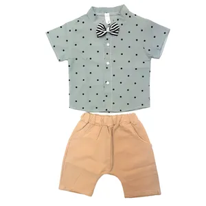 ست پیراهن و شوارک پسرانه مدل خال خالی رنگ سبز