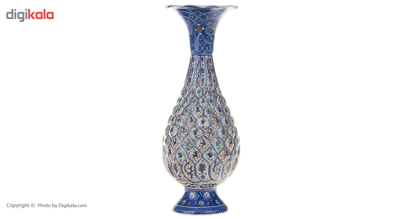 گلدان مسی میناکاری شده اثر اسماعیلی طرح خانه بندی 2 ارتفاع 16 سانتی متر