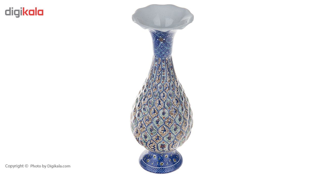 گلدان مسی میناکاری شده اثر اسماعیلی طرح خانه بندی 2 ارتفاع 16 سانتی متر