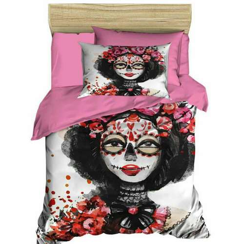 سرویس کاور لحاف ژوان ژوزه سری ساتن نخ طرح Sugar Skull یک نفره 4 تکه