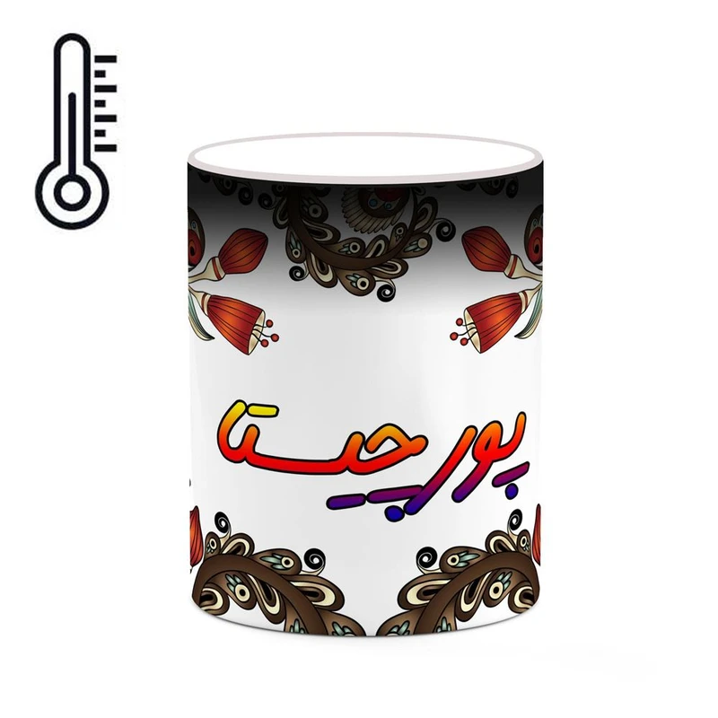 ماگ حرارتی کاکتی مدل اسم پورچیستا طرح سنتی گل و بته کد mgh44468
