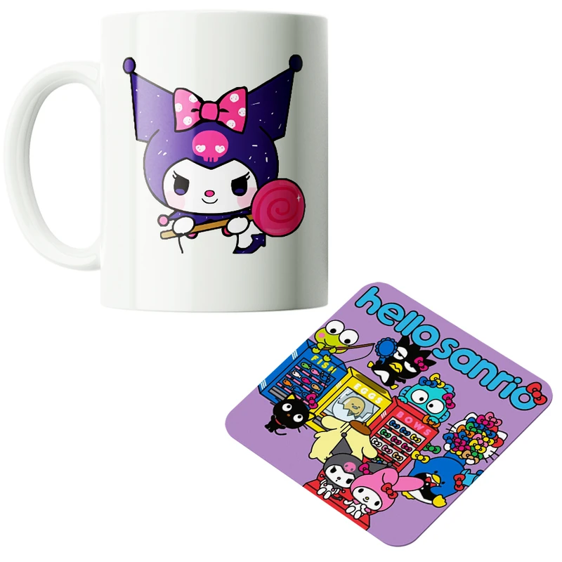 ماگ پاد آفرین مدل کارتونی سانریو کرومی مای ملودی هلوکیتی کد PZ068 به همراه زیرلیوانی