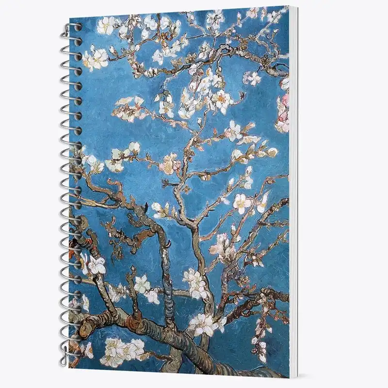 دفتر زبان 50 برگ خندالو مدل سه خط طرح زبان شکوفه های بادام اثر ونسان ونگوگ کد 25463