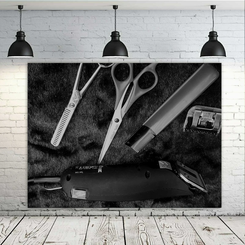  پوستر پارچه ای طرح آرایشگاه مردانه مدل تیغ و شانه کد GR473