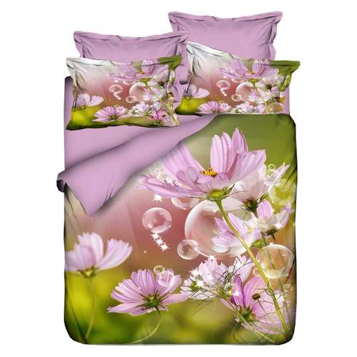 سرویس کاور لحاف ژوان ژوزه سری ساتن نخ طرح Flower And Bubble دونفره 6 تکه