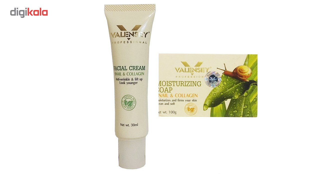 پک دو عددی کرم لیفتینگ صورت و صابون سفت کننده حلزون والنسی مدل Snail and Collagen