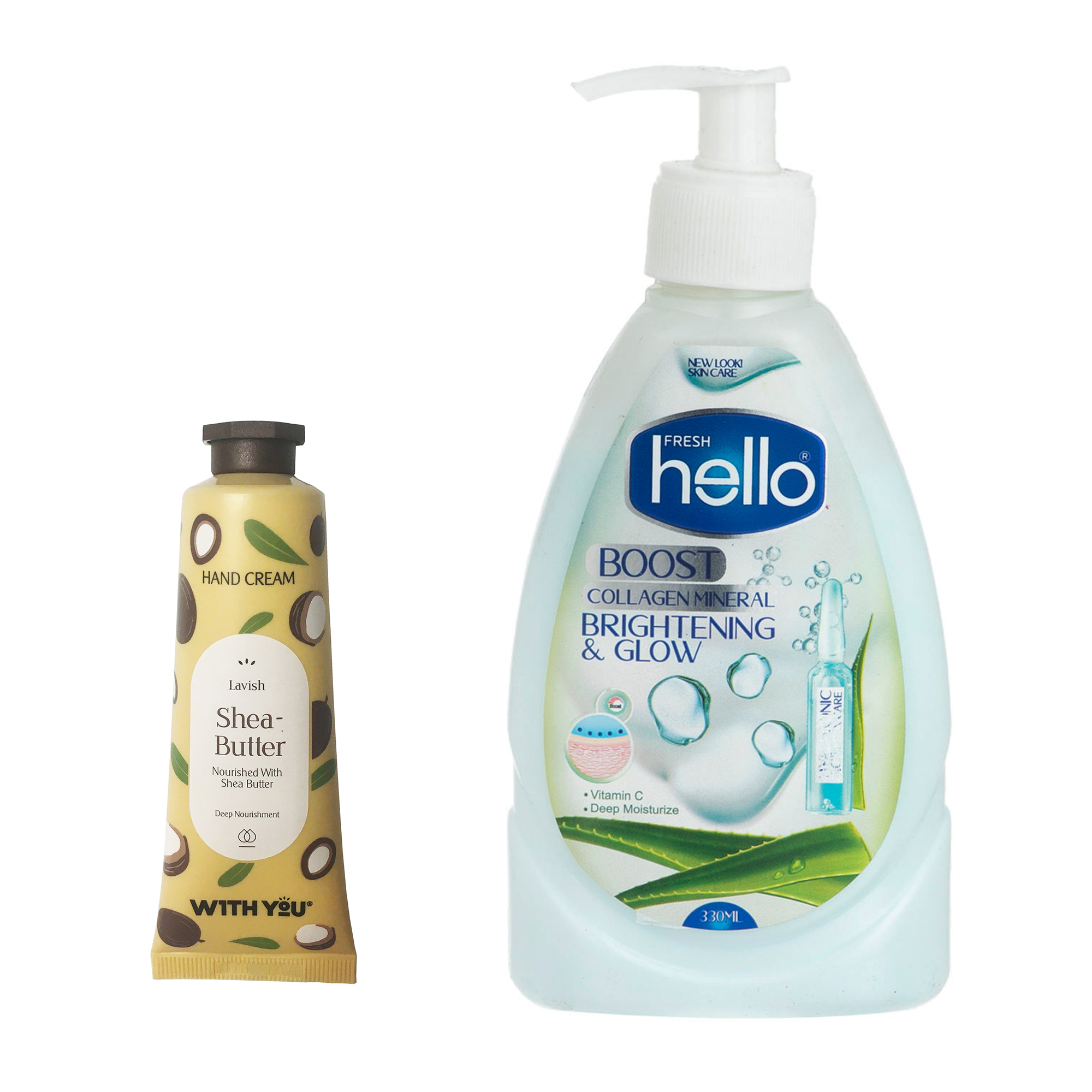 کرم مرطوب کننده هلو فرش مدل آلوئه ورا حجم 330 میلی لیتر به همراه کرم مرطوب کننده ویت یو مدل Shea Butter حجم 50 میلی لیتر 