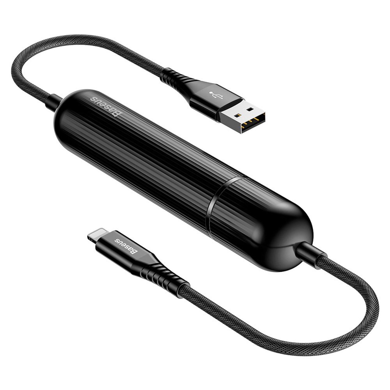 تصویر کابل تبدیل USB به Lightning و پاوربانک باسئوس مدل two in one به طول 1.2 متر
