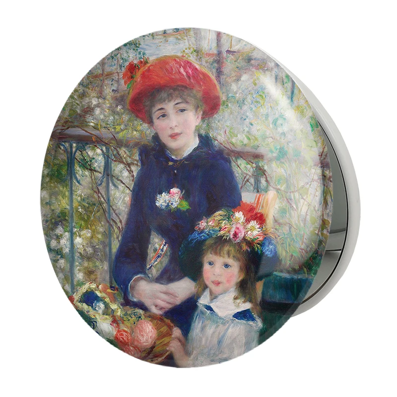 آینه جیبی خندالو طرح دو خواهر روی تراس رنوار مدل تاشو کد 23353 