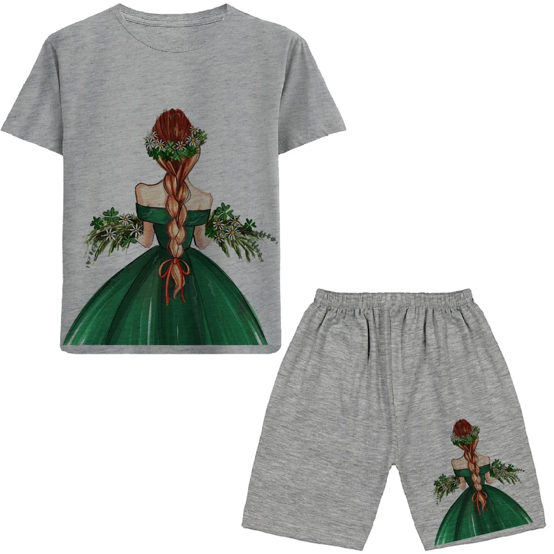 ست تی شرت و شلوارک دخترانه مدل دختر N39