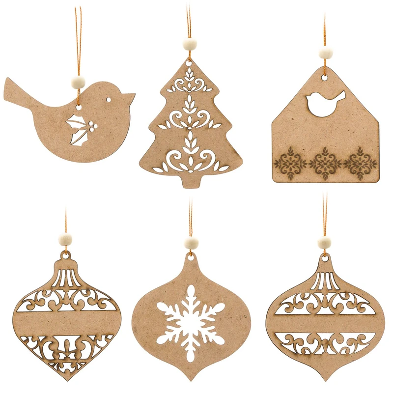 تزیینات چوبی درخت کریسمس کارول مدل کریسمس کد CAH004 مجموعه 6 عددی