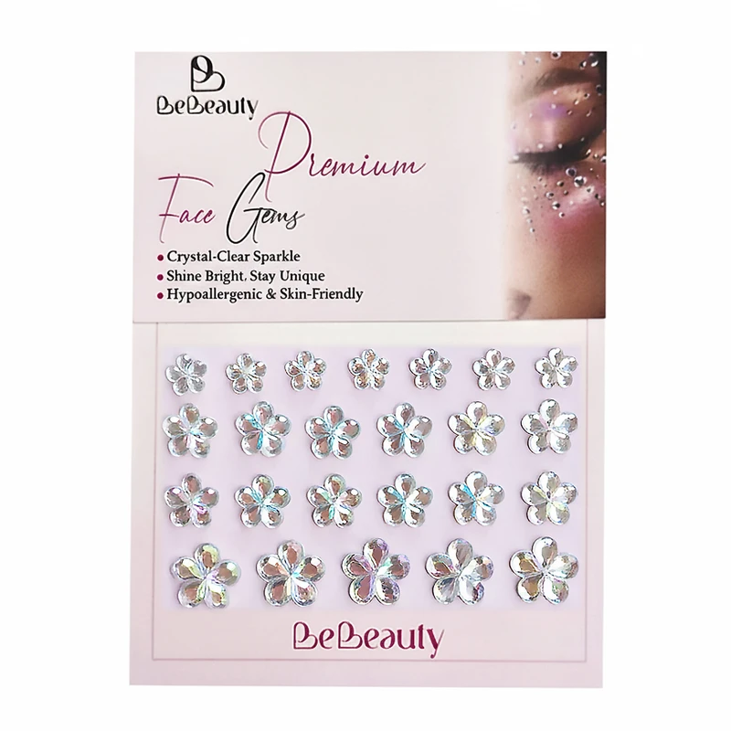 نگین صورت بی‌بیوتی مدل گل هولوگرافیک بسته 24 عددی