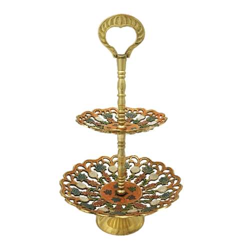 ظرف شیرینی خوری برنجی جام هنر مدل دو طبقه