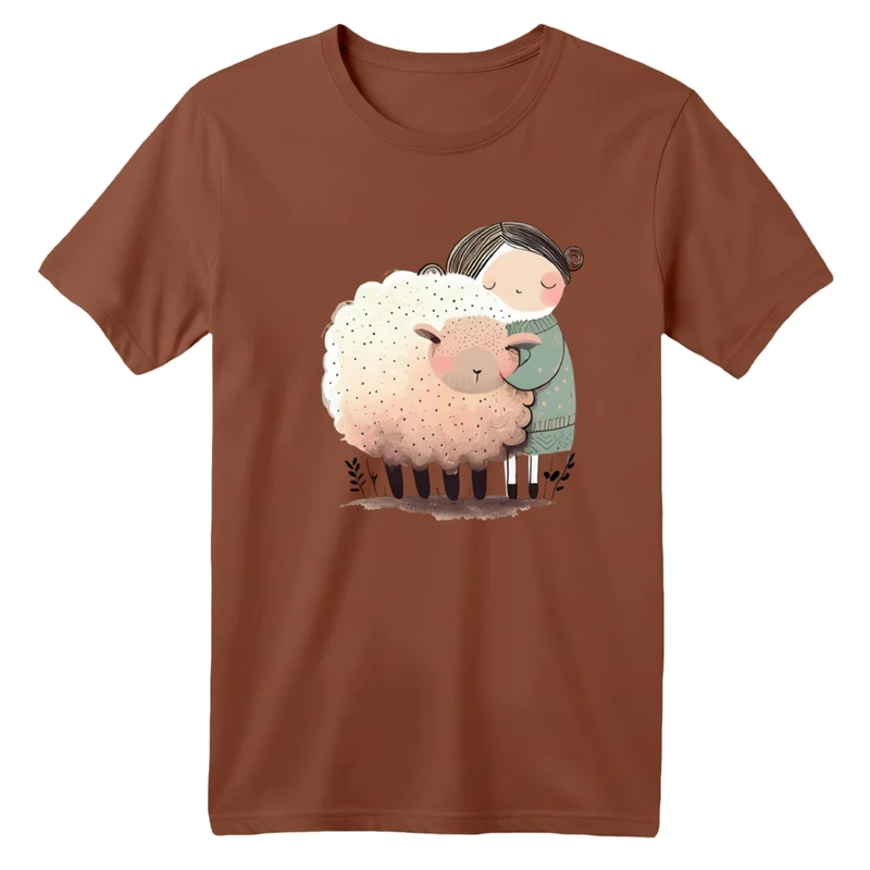 تی شرت آستین کوتاه بچگانه مدل دخترک و گوسفند