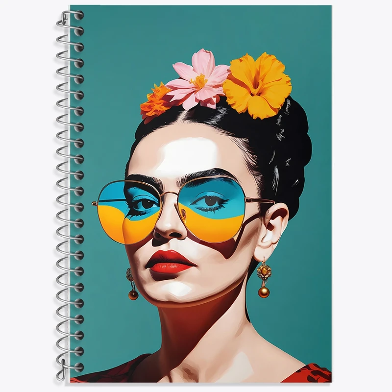 دفتر زبان 50 برگ خندالو مدل دو خط طرح فریدا کالو (Frida Kahlo) کد F1800