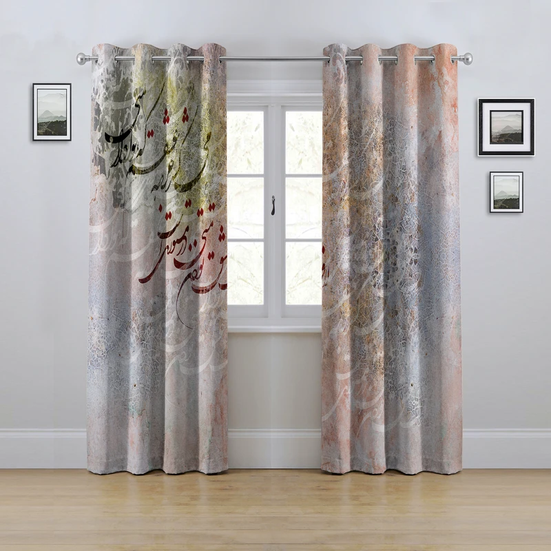 پرده مدل پانچی طرح نقاشی خط سایز 280x145 سانتی متر