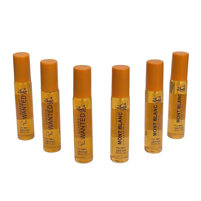 عطر جیبی مردانه ژولیا مدل مونت بلنک و وانتد حجم 24 میلی لیتر بسته 6 عددی عطر جیبی مردانه ژولیا مدل مونت بلنک و وانتد حجم 24 میلی لیتر بسته 6 عددی