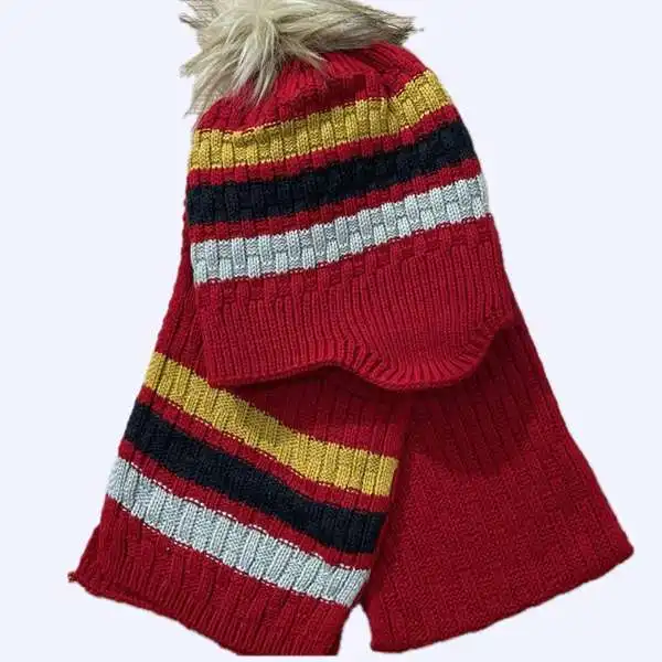 ست کلاه و دستکش بافتنی بچگانه مدل حصیری NP 096