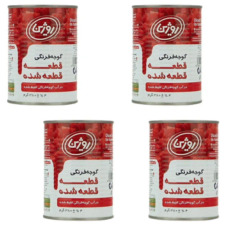 کنسرو گوجه فرنگی خرد شده روژین - 380 گرم بسته 4 عددی