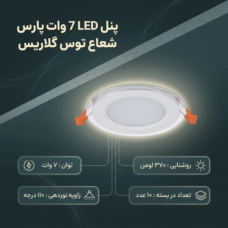 عکس شماره 2 : پنل ال ای دی 7 وات پارس شعاع توس مدل گلاریس بسته 10 عددی