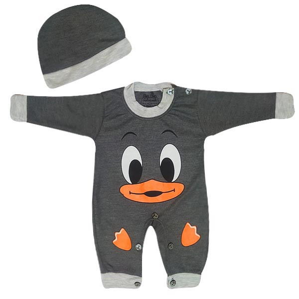 ست سرهمی و کلاه نوزادی مدل Duckling رنگ نوک مدادی 