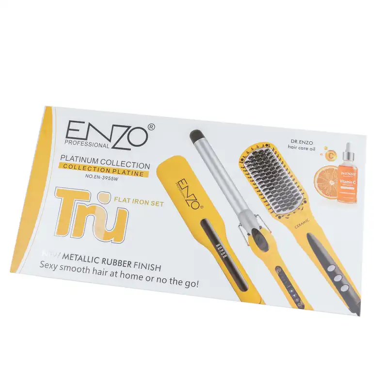 اتو مو انزو پروفیشینال مدل EN-3955W به همراه برس حرارتی و فرکننده مو