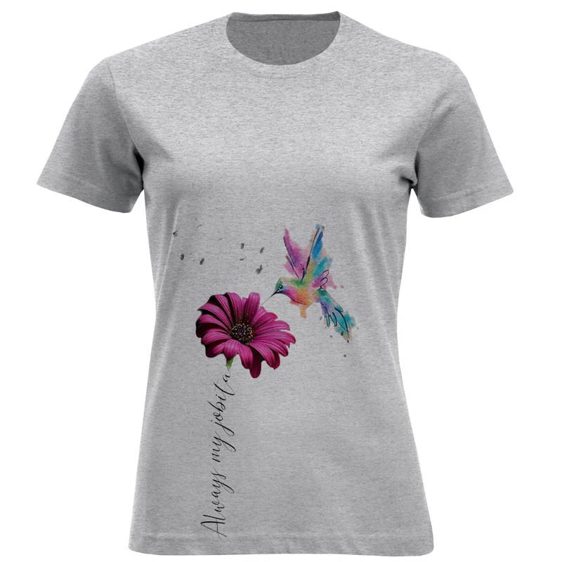تی شرت آستین کوتاه زنانه مدل گل وپرنده D409