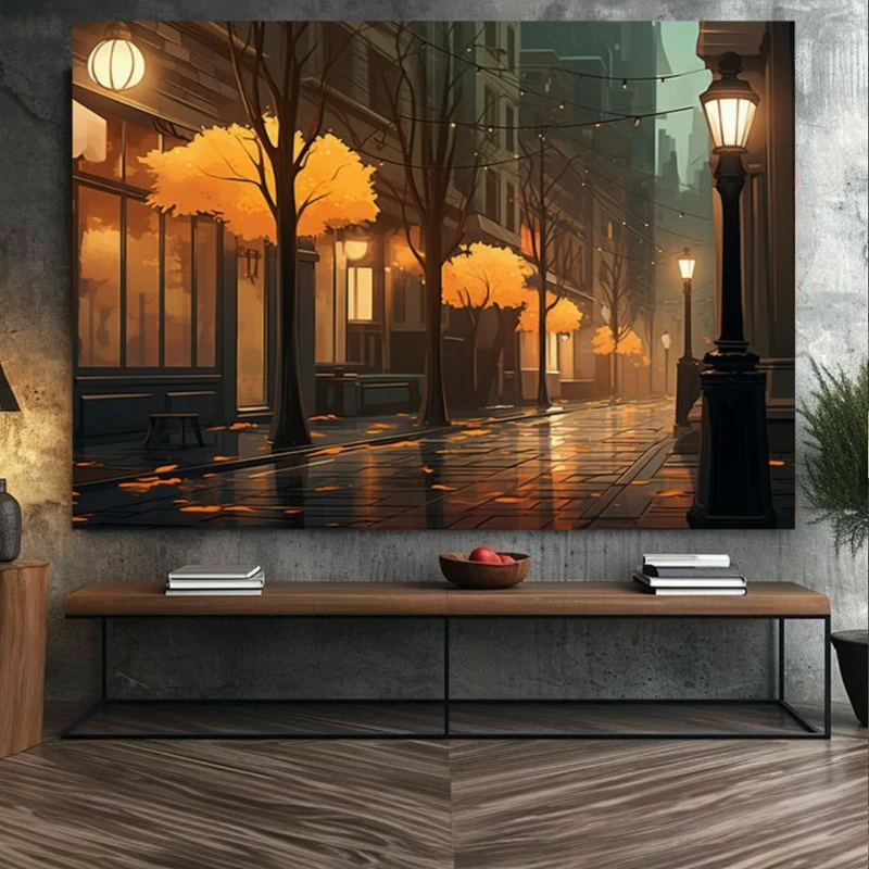 تابلو بوم طرح مخمل شهر پائیزی کد BK23313