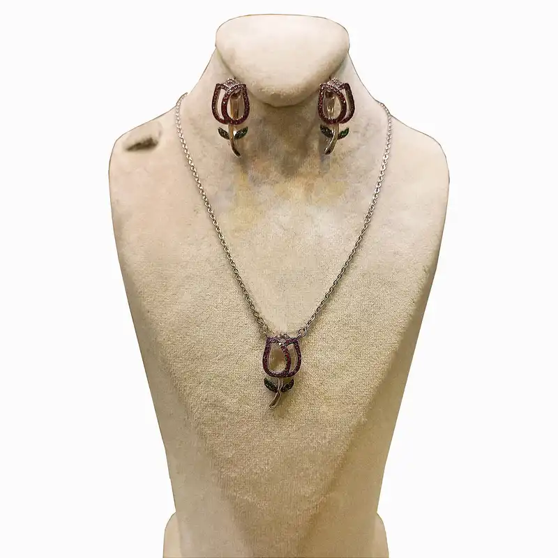 نیم ست نقره زنانه مدل گل لاله