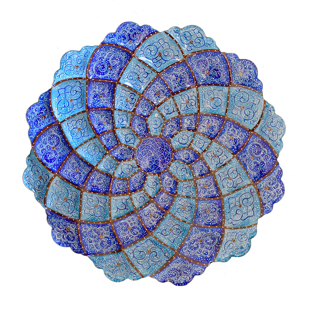 بشقاب مسی میناکاری شده سی دا طرح اسلیمی خطائی کد MI01069 قطر 20 سانتی متر