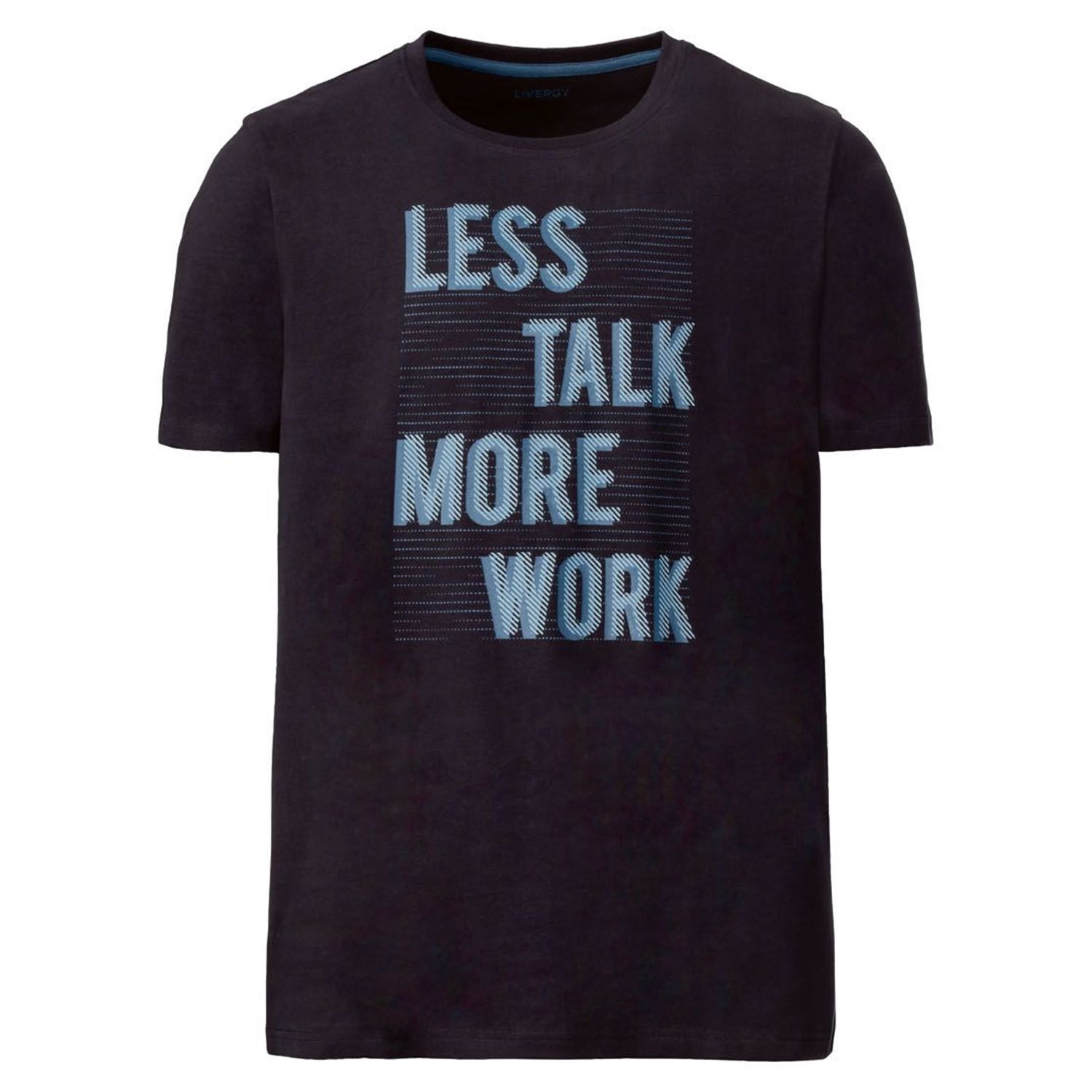 تی شرت آستین کوتاه مردانه لیورجی مدل LessTalkMoreWrok رنگ مشکی