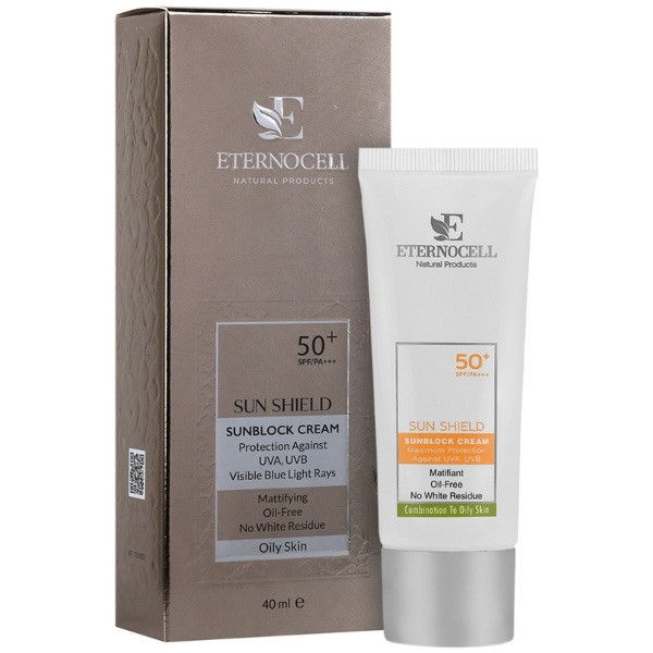 کرم ضد افتاب بی رنگ برند اترنوسل ، مناسب صورت و گردن و دست SPF 50، محافظ در برابر اشعه مضر خورشید با جلوه مات مناسب برای پوستهای چرب، مختلط و جوشدار محافظ uba/uvb حجم ۵۰ میلی لیتر 