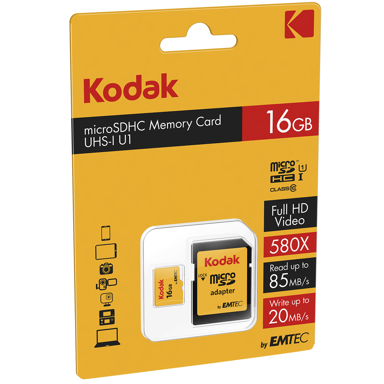 کارت حافظه microSDHC کداک مدل UHS-I U1 کلاس 10 سرعت 85MBps همراه با آداپتور ظرفیت 16 گیگابایت