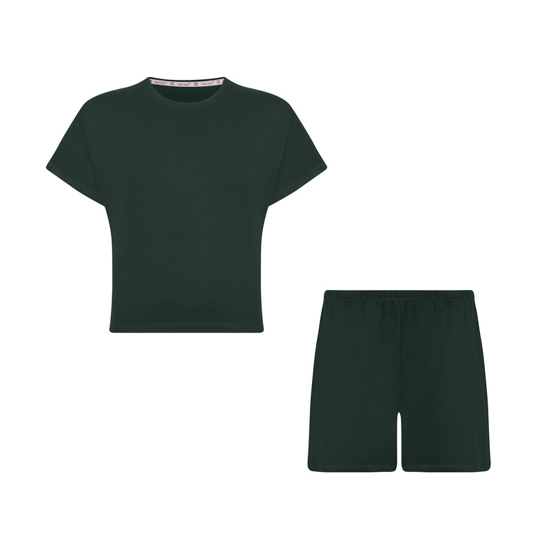 ست کراپ تی شرت و شلوارک زنانه افراتین مدل 6598 رنگ سبز تیره